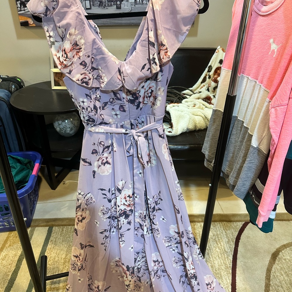 SHEIN Purple Maxi Sundress with Sweetheart Neckline and Flutter Sleeves